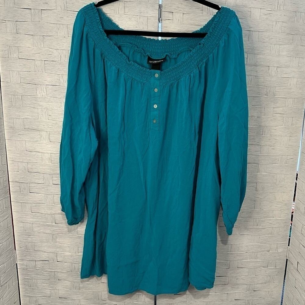 Lane Bryant Womens Blouse Smocked Neck 3/4 Sleeve Peasant bohemian Plus Size